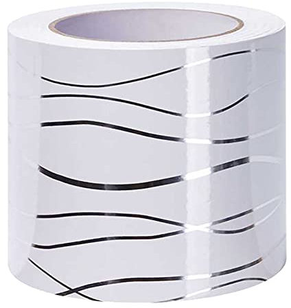 Selbstklebende Bordüre Bronzierende Welle Tapete Bordüren Aufkleber Entfernbare Wandaufkleber Dekoration für Schaufenster Anzeigen Bad Spiegel Küche Fliesen