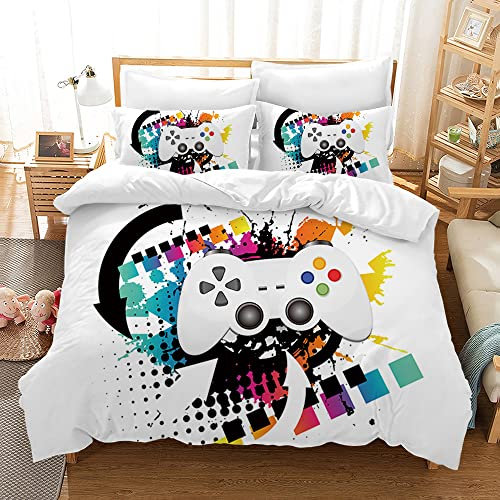 MIQEBX Housse de Couette Gamer 220x240 cm Parure de Lit 2 Personnes en Microfibre Manette de Jeu Vidéo Console de Jeu Housse de Couette avec Fermeture Éclair + 2 Taies d'oreiller 50x75 cm