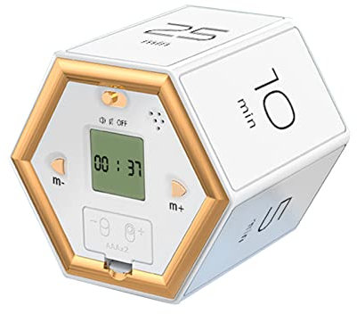 Sechseckiger Magnetisc Flip-Timer, Digitale Uhr Count Down Timer, Mit LCD-Bildschirm, Zeitmanagement-Würfel-Timer für Zähneputzen Unterhaltung Lernen Sport und Fitness (Weiß)