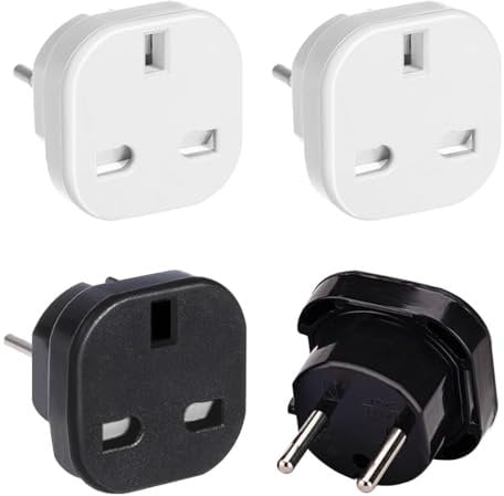UK to European Plug Adapter,4 Pack EU Travel Adaptor Europe Converter Type C, E, F for Spain, France, Italy, Portugal, Germany, Netherlands, Greece, Poland, Turkey and More