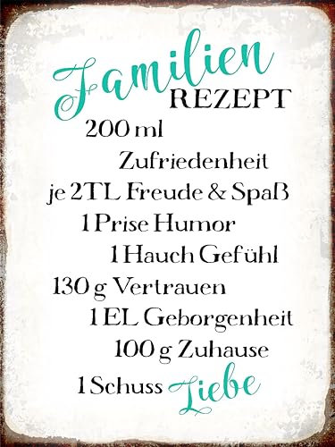 Holzschild 30x40 cm Familienrezept Freude Spaß Humor Wand Deko Cafe Sammler Geschenk
