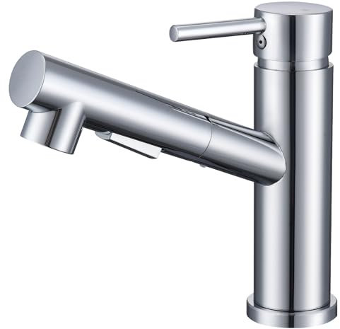 HOMELODY Wasserhahn Küche/Bad, Küchenarmatur mit Ausziehbarer Brause, Spültischarmatur mit herausziehbarer Dual-Spülbrause, Mischbatterie Küche, Armatur Küche Chrom
