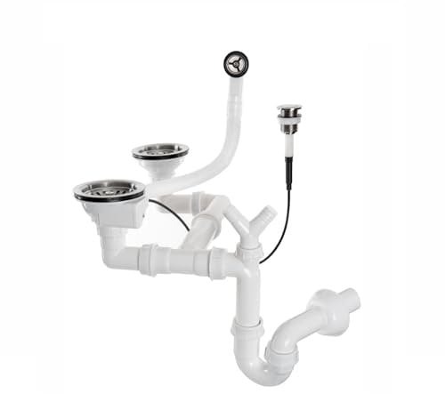 Siphon bonde d'écoulement trop-plein 1,5-2 bacs double bac chambre cuisine chromé Push automatique