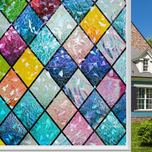 Film Para Fenetre Anti Regard 45x200cm, Film Electrostatique Vitre Arc-en-Ciel, 3D Anti-UV Film Adhésif pour Vitre Opaque Vitrage Film Décoratif pour Chambre Bureau Cuisine