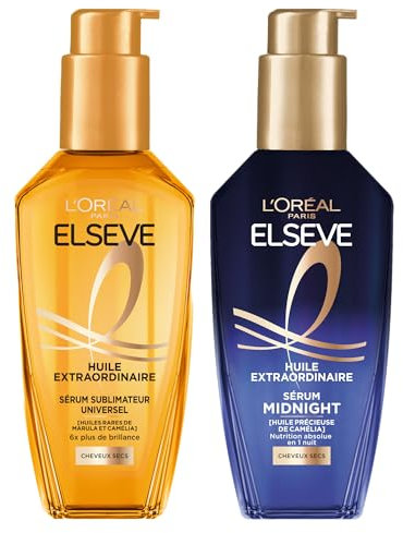 L’ORÉAL PARIS - Routine Huiles Cheveux - Jour et Nuit - Tous Types de Cheveux - Elseve Huile Extraordinaire - Huile Soin Sublimateur Universel + Sérum Capillaire de Nuit - Elseve Huile Extraordinaire