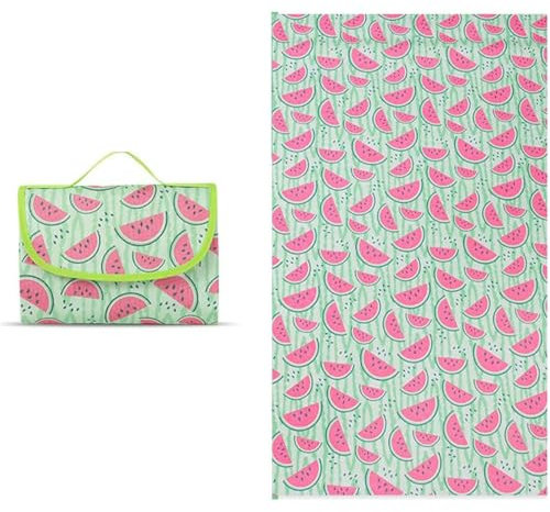 Treer Picknickdecke Wasserdicht isoliert Campingdecke Stranddecke Modern Faltbar Klein Groß Picknickmatte für Outdoor Strand Camping Wandern Ausflüge (150x200cm,Wassermelone)