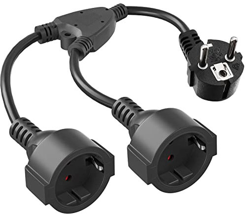 Verlängerungskabel mit Stecker, Schutzkontakt AC-Schuko Kunststoffleitung Kabel Mit 2-Fach Steckdosen, Doppelstecker für Steckdose IP20 für Zuhause, Büro, Außenbereich, 3x1,5mm², bis 250V/16A, Schwarz
