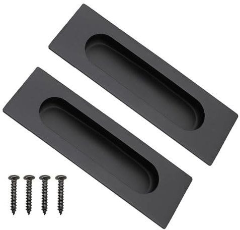 NIYATA 2 Pack Sliding Door Handles, 120mm Black Recessed Pulls | 304 stainless steel, matte black finish, flush mount, hidden screws, for cupboards, wardrobes, pocket and barn doors