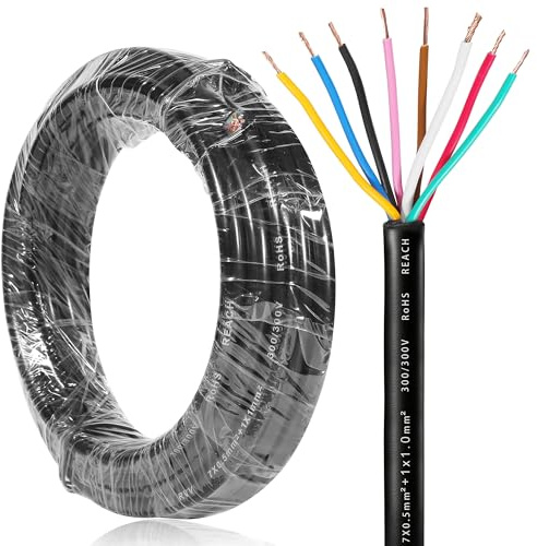 SPARKMOTO Cavo rimorchio 8 Poli 10M, Cavo luci rimorchio 8 conduttori, 80V 48V 24V 12V Cavo 8 Poli per rimorchio,Cavo per Veicolo(7x0,5 mm²+1x1 mm²)