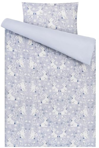 Yukkidds Musselin Kinderbettwäsche Set 100x135, Bettwäsche für Baby Kinder | 100% Baumwolle, Bettbezug 100x135 & Kissenbezug 40x60 cm Set, Leicht Komfortabel und Atmungsaktives, Blauer Hase