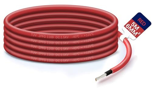 Solar Panel PV Cable DC Rated Red Black 4mm² 6mm² 5/7/10/20/25/35m Double Insulated Quality Wire (RED, 6mm²-5m)