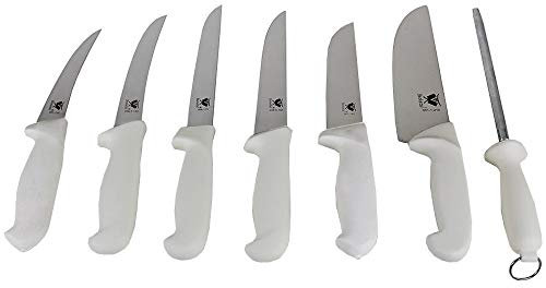 Beeketal 'Butcher' 7 tlg. Schlachtermesser Metzgermesser Set aus rostfreiem Edelstahl mit ergonomischen Griffen, Messerset mit 2 Schlachtmesser, 2 Stechmesser, 2 Ausbeinmesser, 1 Wetzstahl