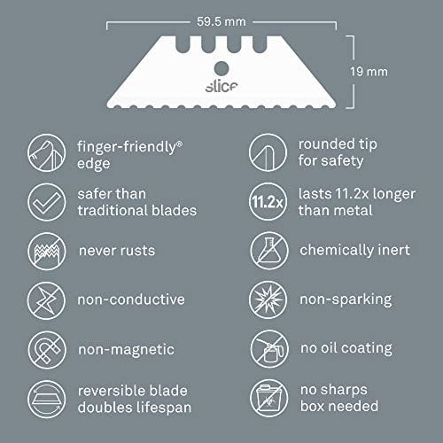 Slice 10523 Serrated Utility Knife Replacement Blades, Finger-Friendly, Heavy Duty Dual-Edge Ceramic Safety Blades with A Serrated Edge (Pack of 2)