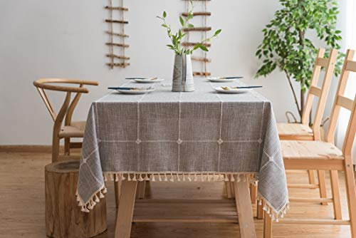Lanqinglv Quaste Tischdecke 110x110 Grau Kariert Baumwolle und Leinen Tischtuch Couchtisch Tischdecke Quadratisch Abwaschbar Küchentischabdeckung für Speisetisch (110x110,Grau)