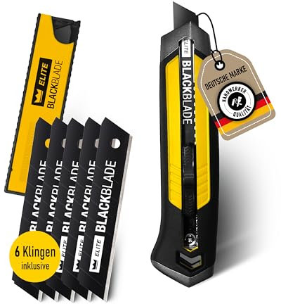 ELITE STRONGHAND Universalmesser-Set inkl. 5x BLACKBLADE-Ersatzklingen – robustes und präzises Teppichmesser, Cuttermesser, Bodenlegermesser mit ergonomischem Anti-Rutsch-Griff