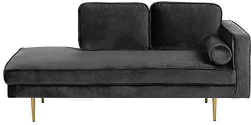 Beliani Chaiselongue Samt schwarz rechts goldenes Gestell mit Nackenrolle modern Miramas
