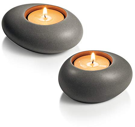 Tescoma Fancy Home Porta Tealight, Stones, Ceramica, Grigio, 10x4.3x15.6 cm, 2 unità