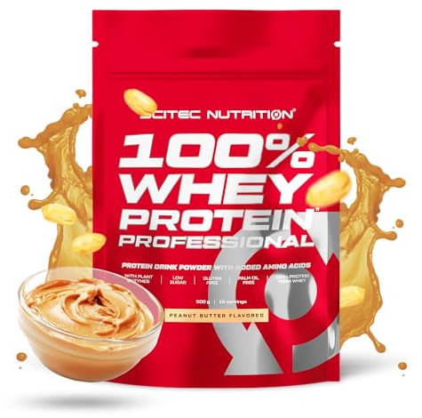 Scitec Nutrition 100% Whey Protein Professional - Molkenprotein-Komplex | Aus Konzentrat und Isolat - mit Verdauungsenzymen und zusätzlichen Aminosäuren - 500 g, Erdnussbutter