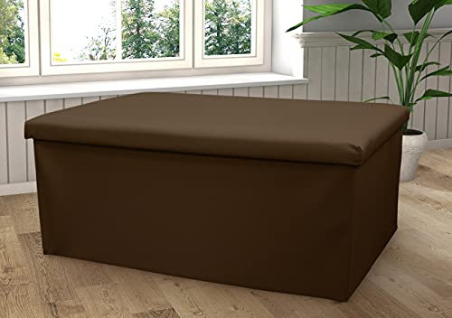 Home Republic Large Ottoman Storage Box Folding Seat, Storage Stool Faux Leather Toy Chest Practical Bench Blanket Box (Brown, 76x38cms)