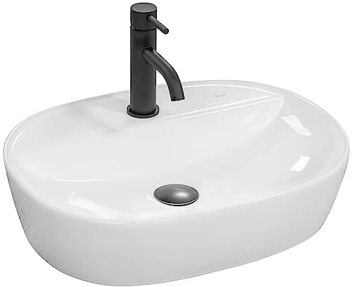 Rea Waschbecken Waschtisch Aufsatzwaschbecken Keramik Handwaschbecken Oval Design Aufsatz Waschschale Rein-Weißes 38x50