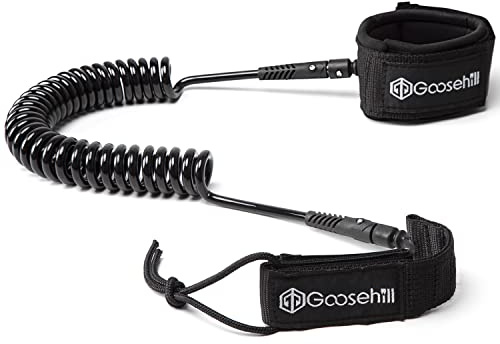 Goosehill SUP Leash, Paddle Board Leash 10ft Coiled, Duarable 7mm Surfing Leashes with Safe Design for Surfboard Longboards, Inflatable Paddle Board, Kayak