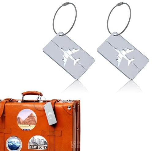 2pcs Gepäckanhänger für Reisekoffer, Aluminium Kofferanhänger, Kariertes Gepäck, Koffer, Laptoptaschen, Rucksäcke, Aluminium Aero Design Silber