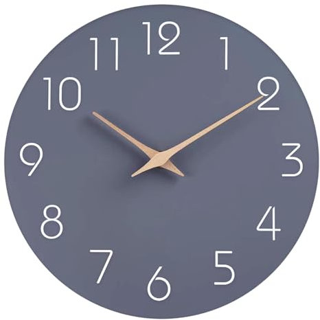 SPORWAY 12 Zoll Wanduhr Modern: Ohne Tickgeräusche, Wohnaccessoires Deko, Quartz Holz Wall Clock für Wohnzimmer Schlafzimmer Küche (Grau)