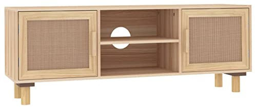 QZZCED TV-Sideboard Fernsehschrank TV-Ständer tv Tisch TV-Schrank Braun 105x30x40 cm Massivholz Kiefer Natur-Rattan für Wohnzimmer Schlafzimmer Unterhaltungsgerät