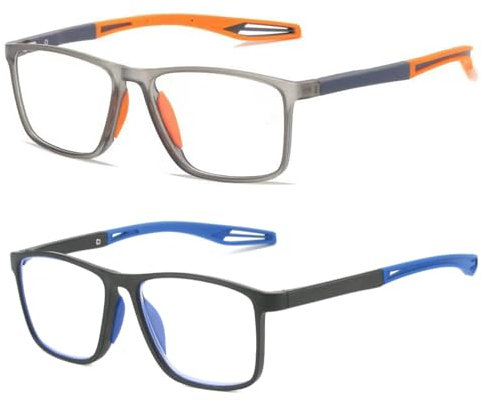 2 Pack Reading Glasses for Men, Sports Ultra-Light Blue Light Blocking Readers (Orange+Blue, 2.5, x)