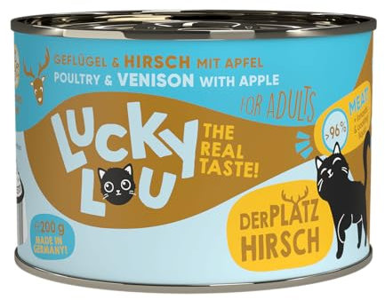 Lucky Lou Lifestage Katzenfutter nass - hochwertiges Katzenfutter mit hohem Fleischanteil - Nassfutter getreidefrei & ohne Zucker für Katzen (200g (6er Pack), Adult Geflügel & Hirsch)