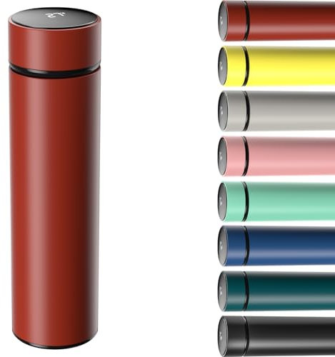Homealexa Tasses à café de voyage de 500 ml, bouteille d'eau isotherme en acier inoxydable 304, jauge de température à écran tactile, tasse intelligente pour la chaleur et le froid (rouge)