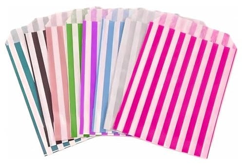ezkart | 5x7 | Pack of 200 Assorted colored striped paper bags Ideal for multiple occasions. Quality paper sweet bags (Mixed, 5x7-200 Bags)