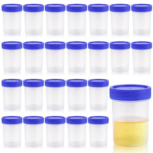 Qerutk Lot de 100 pots d'échantillons d'urine de 40 ml avec couvercles à visser pour échantillons médicaux