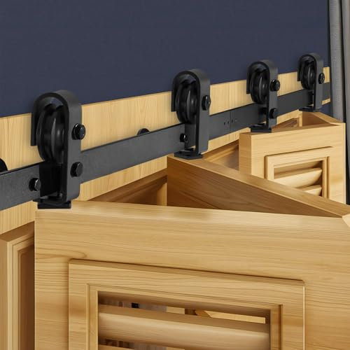 VEVOR Schiebetürsystem faltbare Schiebetüren, 152,4 cm Laufschiene Schiebetürbeschlag, geeignet für vier 35,6 cm große Schrank-, Speisekammer- & Wäschetüren (nicht im Lieferumfang enthalten)