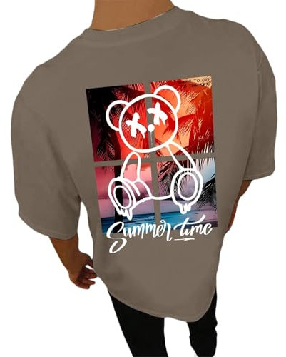 2025 T-Shirt Herren Sommer Rundhals-Ausschnitt Shirts Baumwolle Oversized Tshirt Lose Tee Shirt mit Backprint Vintage Drucken Übergroßes Oberteile Sport Casual Streetwear Mode Lang Tops