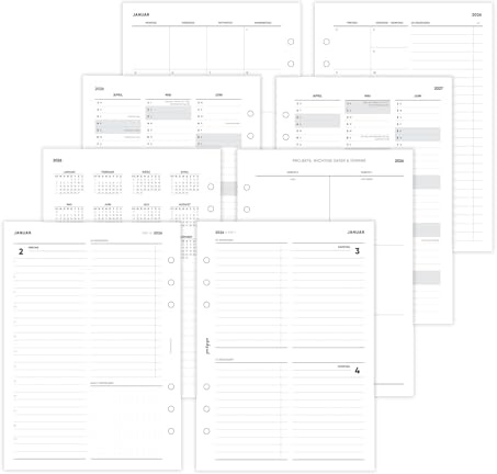 pen & pages® Kalender 2026 Tagesplan 1 Woche auf 2 Seiten DIN A5 Kalendereinlage für Ringbuch mit Monatsübersicht Jahresübersicht DACH Feiertagen 6 fach Lochung (All-in-One)