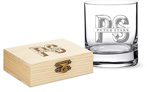 AMAVEL – Juego de Vaso de Cristal con Piedras Reutilizables para Whisky – Personalizado con Nombre e Iniciales – Regalo para Navidad, San Valentín o un cumpleaños – Regalo para Hombres