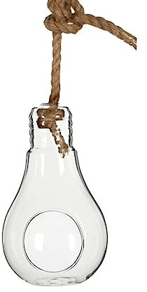 NaDeco Pflanzenglas Glühbirne zum Hängen - 15cm Ø9cm | Tillandsien Glas | Glasvase zum Aufhängen | Pflanzen Halterung | Sukkulenten Glas | Pflanzen Terrarium im Glühbirnen Design