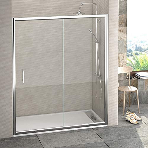 Mamparas de Ducha FRONTAL corredera - EstiloBaño® MIAMI - Fijo y Puerta corredera - TRANSPARENTE 2 hojas cristal templado - Varias Medidas Disponibles - Ancho 150 cm (adaptable 147 a 150 cm)