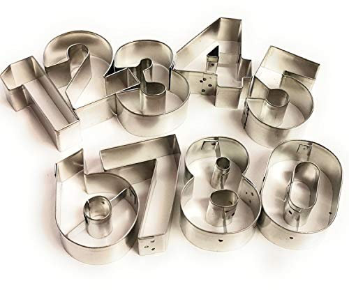 Kerafactum Grosse Formen Backen Kuchen Form Garnierausstecher Ausstecher Ausstechformen Zahlen Plätzchenausstecher Set 9 Stück Cutter Kekse und Plätzchen kleine Kuchenform Fondant Keks Ziffern