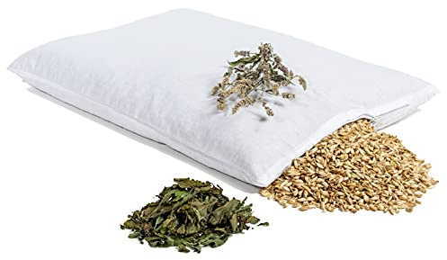 HIMMELGRÜN® Kräuterkissen Kopffrei - Bio Dinkelspelzkissen - Dufte Pfefferminze - Handgemacht im Bregenzerwald - 40x60cm, Weiß mit Zipp (Dinkel - Lind. Kopfschmerz Kräuter (Weiß))