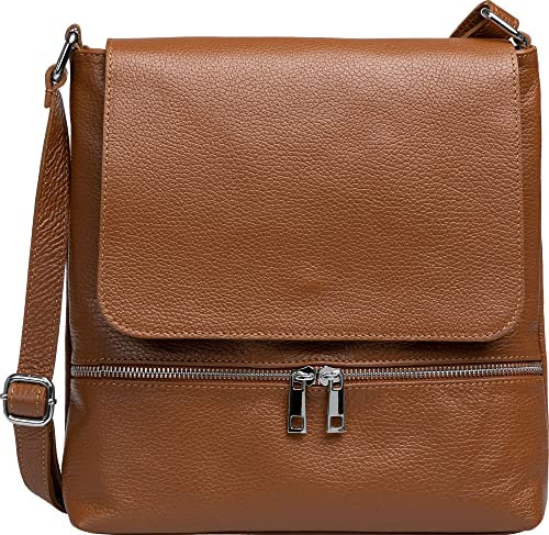 Caspar TL811 sportlich elegante Damen Umhängetasche aus Leder, Farbe:cognac, Accessoires One Size:One Size