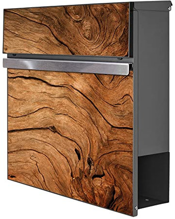 banjado® Briefkasten Anthrazit mit Motiv Trockenes Holz/Briefkasten mit Zeitungsfach 37x37x10,5 cm groß/Postkasten A4 Einwurf inkl. Montagematerial & 2 Schlüsseln