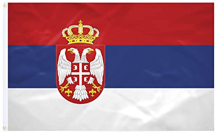Bandiera Serbia – 60 x 90 cm – Tessuto rinforzato – Cucitura durevole – Colori vivaci – Bandiera esterna interna – Occhielli incorporati – Bandiera nazionale