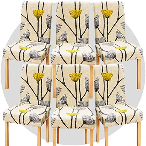 YUMYDG Stuhlhussen Stretch 6er Set Hussen für Stuhl Drucken Stuhlbezug Elastisch Abnehmbarer Waschbarer Universal Chair Cover für Büro Esszimmer Küche Hotel Bankett Hochzeit Party Deko
