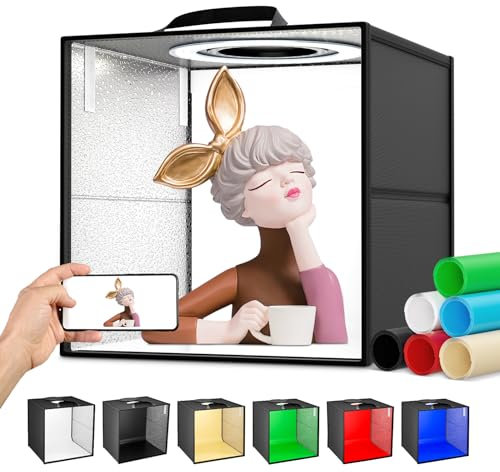 VAYOTOY Lichtzelt Fotobox, Faltbares Fotobox Fotografie-Licht-Zelt-Kit mit CRI >95, 120 dimmbare LED-Lichter, 3000K-5600K, 6 Farbhintergründe für kleine Produkte (40x40x40 cm)