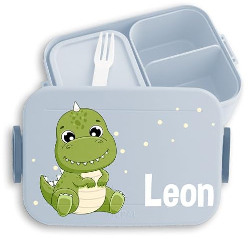 Kinder Bento Box Midi Lunchbox für Mepal Bentobox - Dino Brotdose Dinosaurier I Dinomotiv I Dinos - 900 ml - Hellblau - fächern kinderbrotdosen kindergarten t-rex geschenke zur einschulung junge