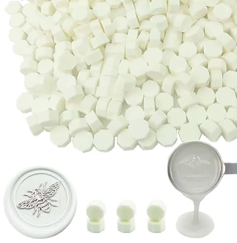 Wachs Siegel Perlen, Ioggtser 500 PCS Achteck Siegelwachsperlen für Wachssiegelstempel, Siegelperlen zur Herstellung von Wachssiegeln für Hochzeits- und Partyeinladungen (White)