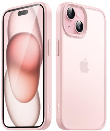 JETech Cover Opaca per iPhone 15 Plus 6,7 Pollici, Protezione Anticaduta Antiurto di Grado Militare, Custodia Posteriore Glassata Traslucida, Anti-Impronte (Rosa)