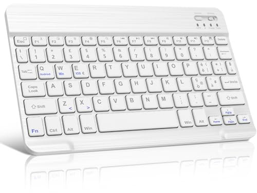 WAVATA Tastiera Bluetooth per iPad/iOS/Android, Wireless Tastiera per Tablet Portatile da 10 Pollici Layout Italiano, Ricaricabile Tastiera per Samsung/Huawei/Lenovo, Bianco